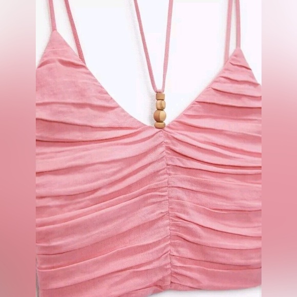 NWT Zara Pink Linen Blend Crop Top Tank Top - Picture 2 of 7